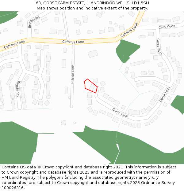 63, GORSE FARM ESTATE, LLANDRINDOD WELLS, LD1 5SH: Location map and indicative extent of plot