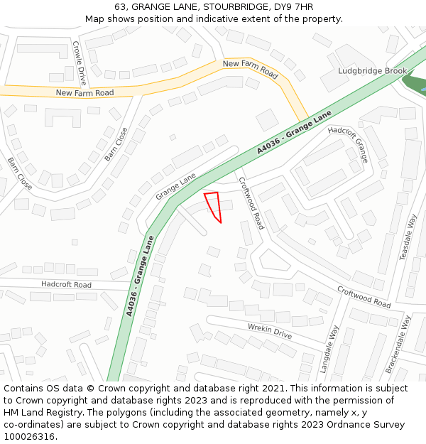 63, GRANGE LANE, STOURBRIDGE, DY9 7HR: Location map and indicative extent of plot