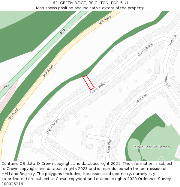63, GREEN RIDGE, BRIGHTON, BN1 5LU: Location map and indicative extent of plot