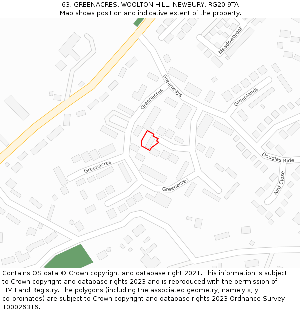 63, GREENACRES, WOOLTON HILL, NEWBURY, RG20 9TA: Location map and indicative extent of plot