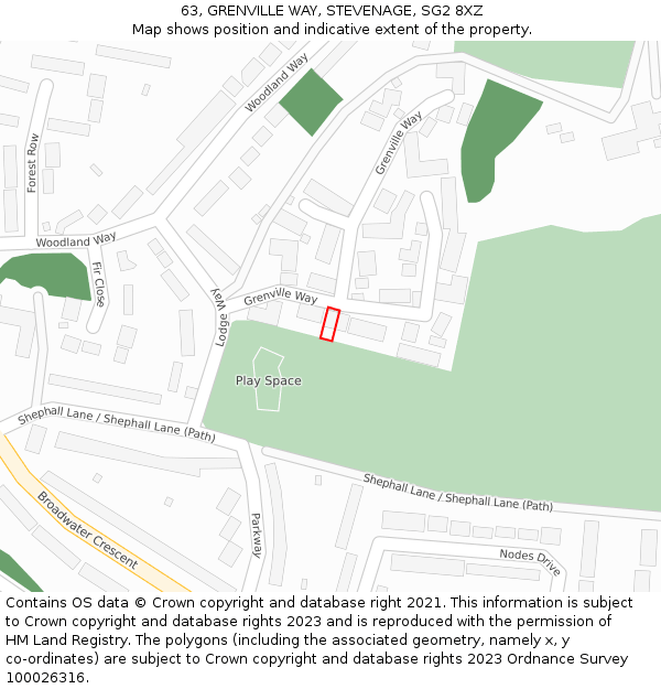 63, GRENVILLE WAY, STEVENAGE, SG2 8XZ: Location map and indicative extent of plot