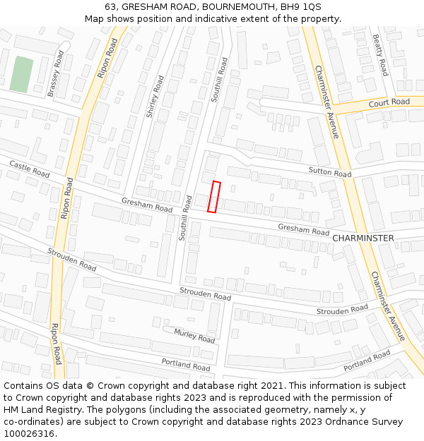 63, GRESHAM ROAD, BOURNEMOUTH, BH9 1QS: Location map and indicative extent of plot