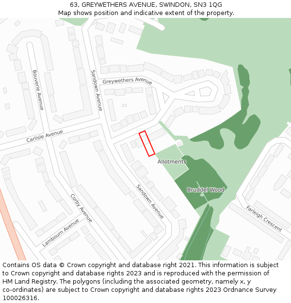 63, GREYWETHERS AVENUE, SWINDON, SN3 1QG: Location map and indicative extent of plot