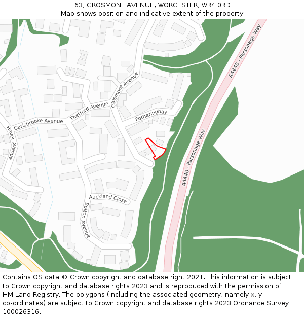 63, GROSMONT AVENUE, WORCESTER, WR4 0RD: Location map and indicative extent of plot