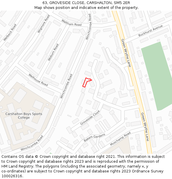 63, GROVESIDE CLOSE, CARSHALTON, SM5 2ER: Location map and indicative extent of plot