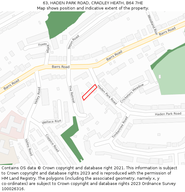 63, HADEN PARK ROAD, CRADLEY HEATH, B64 7HE: Location map and indicative extent of plot