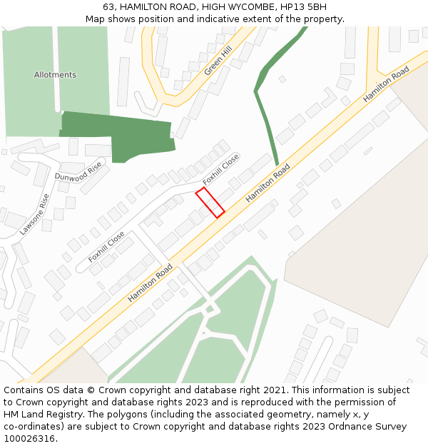 63, HAMILTON ROAD, HIGH WYCOMBE, HP13 5BH: Location map and indicative extent of plot