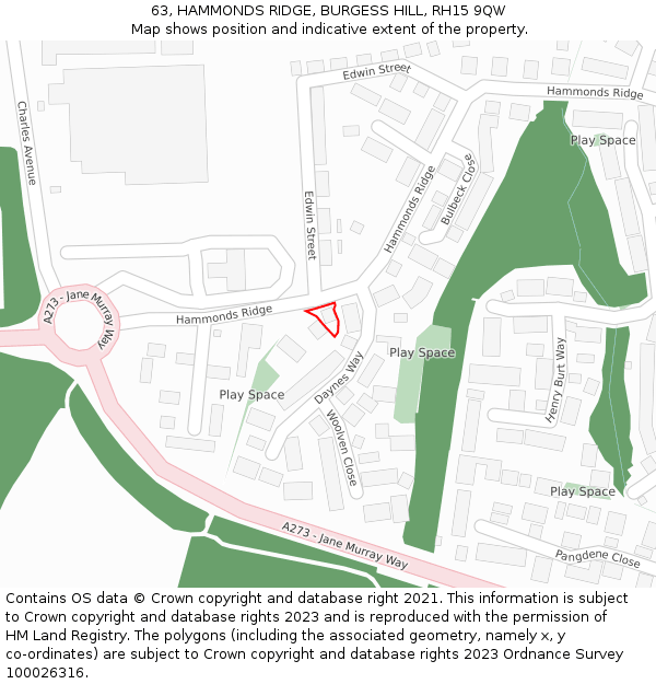 63, HAMMONDS RIDGE, BURGESS HILL, RH15 9QW: Location map and indicative extent of plot