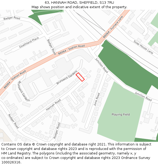 63, HANNAH ROAD, SHEFFIELD, S13 7RU: Location map and indicative extent of plot