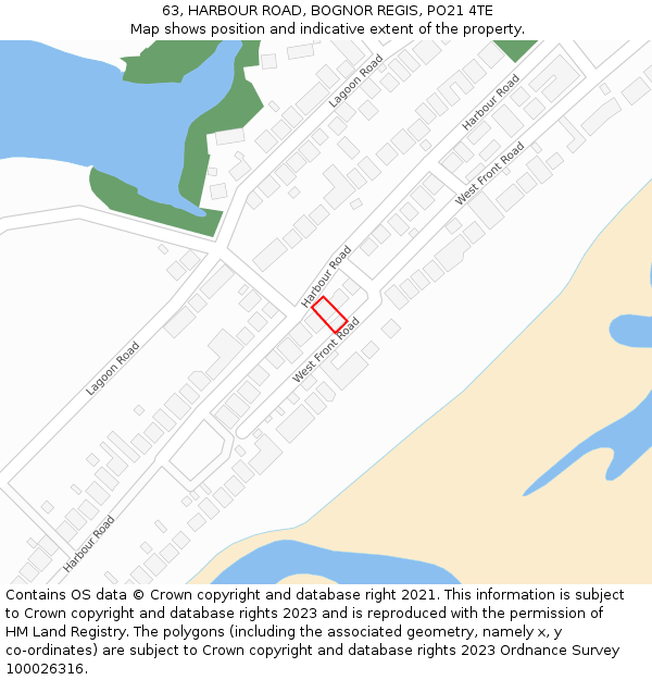 63, HARBOUR ROAD, BOGNOR REGIS, PO21 4TE: Location map and indicative extent of plot