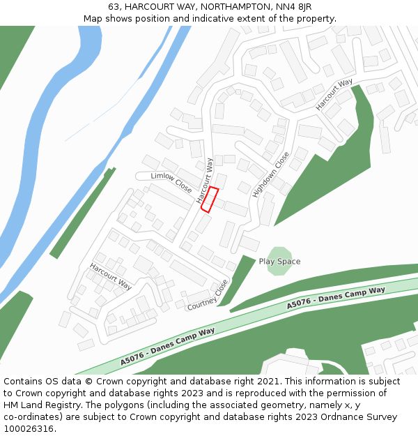63, HARCOURT WAY, NORTHAMPTON, NN4 8JR: Location map and indicative extent of plot