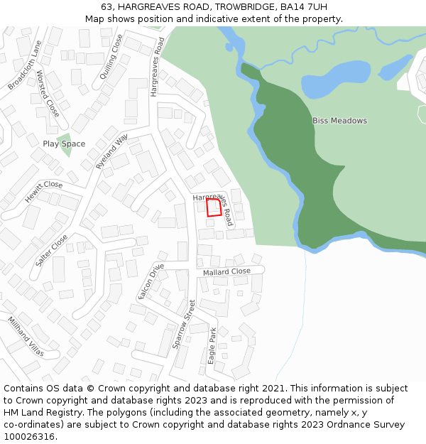 63, HARGREAVES ROAD, TROWBRIDGE, BA14 7UH: Location map and indicative extent of plot