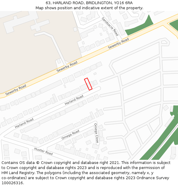 63, HARLAND ROAD, BRIDLINGTON, YO16 6RA: Location map and indicative extent of plot
