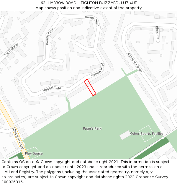 63, HARROW ROAD, LEIGHTON BUZZARD, LU7 4UF: Location map and indicative extent of plot