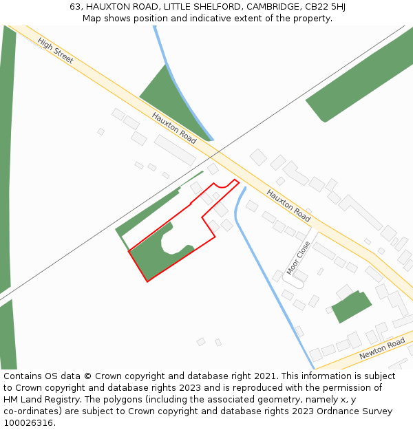 63, HAUXTON ROAD, LITTLE SHELFORD, CAMBRIDGE, CB22 5HJ: Location map and indicative extent of plot