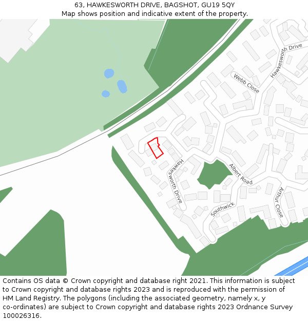 63, HAWKESWORTH DRIVE, BAGSHOT, GU19 5QY: Location map and indicative extent of plot