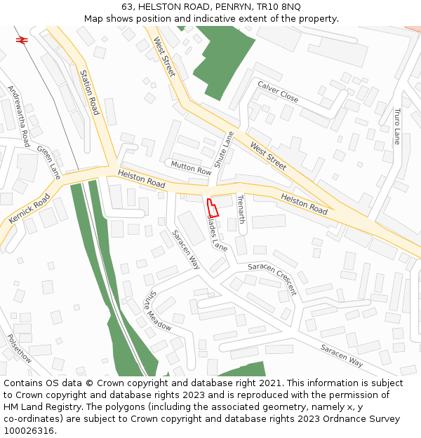 63, HELSTON ROAD, PENRYN, TR10 8NQ: Location map and indicative extent of plot