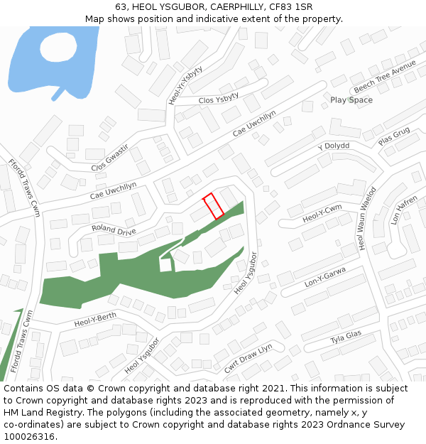 63, HEOL YSGUBOR, CAERPHILLY, CF83 1SR: Location map and indicative extent of plot