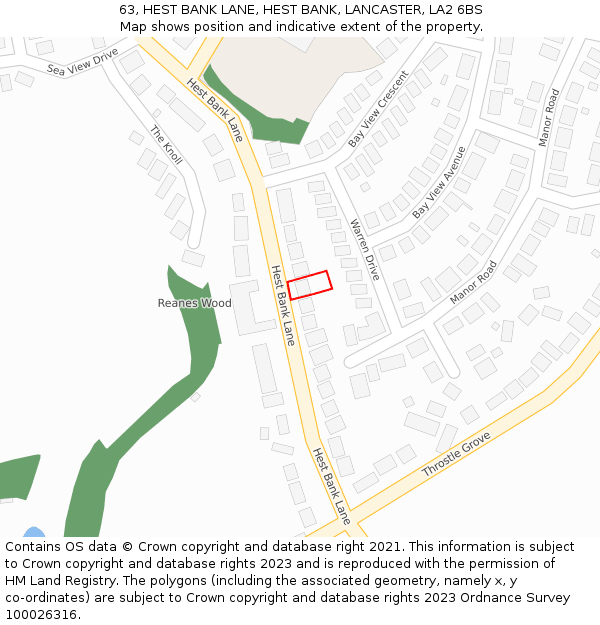 63, HEST BANK LANE, HEST BANK, LANCASTER, LA2 6BS: Location map and indicative extent of plot