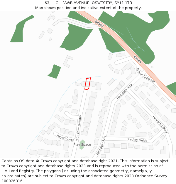 63, HIGH FAWR AVENUE, OSWESTRY, SY11 1TB: Location map and indicative extent of plot