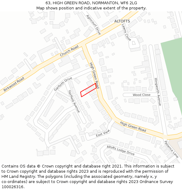 63, HIGH GREEN ROAD, NORMANTON, WF6 2LG: Location map and indicative extent of plot