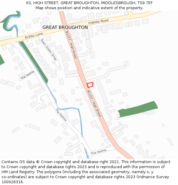 63, HIGH STREET, GREAT BROUGHTON, MIDDLESBROUGH, TS9 7EF: Location map and indicative extent of plot