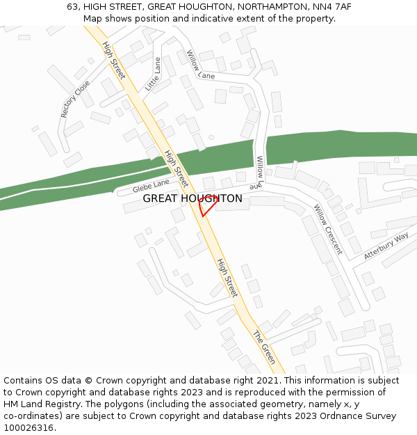 63, HIGH STREET, GREAT HOUGHTON, NORTHAMPTON, NN4 7AF: Location map and indicative extent of plot