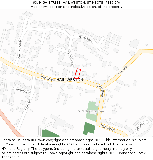 63, HIGH STREET, HAIL WESTON, ST NEOTS, PE19 5JW: Location map and indicative extent of plot