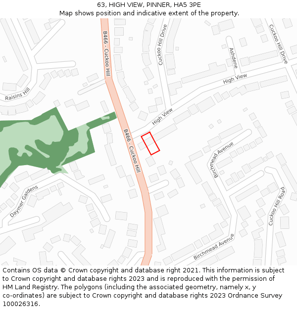 63, HIGH VIEW, PINNER, HA5 3PE: Location map and indicative extent of plot