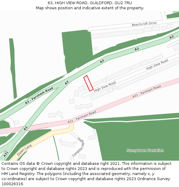 63, HIGH VIEW ROAD, GUILDFORD, GU2 7RU: Location map and indicative extent of plot