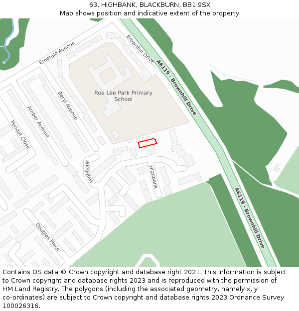 63, HIGHBANK, BLACKBURN, BB1 9SX: Location map and indicative extent of plot