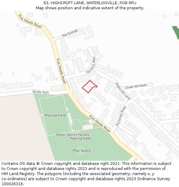 63, HIGHCROFT LANE, WATERLOOVILLE, PO8 9PU: Location map and indicative extent of plot