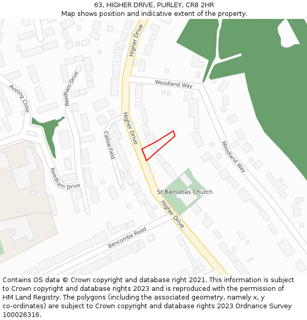 63, HIGHER DRIVE, PURLEY, CR8 2HR: Location map and indicative extent of plot