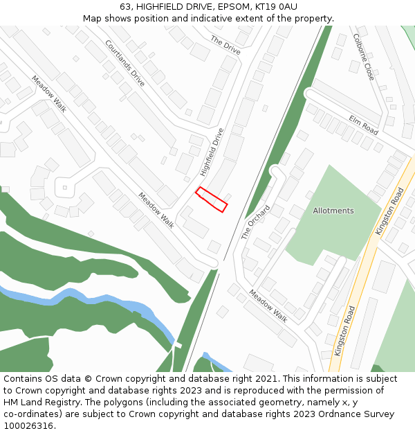 63, HIGHFIELD DRIVE, EPSOM, KT19 0AU: Location map and indicative extent of plot