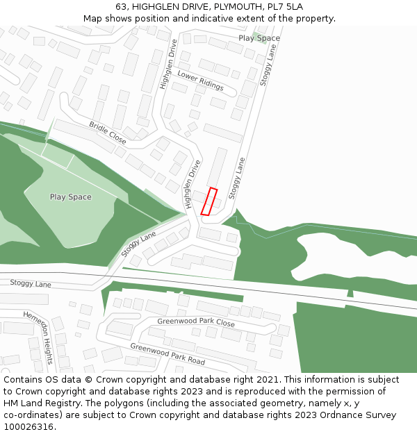 63, HIGHGLEN DRIVE, PLYMOUTH, PL7 5LA: Location map and indicative extent of plot