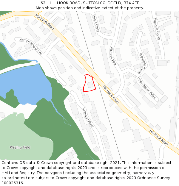 63, HILL HOOK ROAD, SUTTON COLDFIELD, B74 4EE: Location map and indicative extent of plot