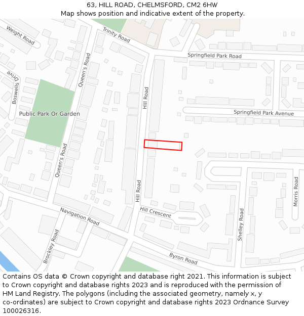 63, HILL ROAD, CHELMSFORD, CM2 6HW: Location map and indicative extent of plot