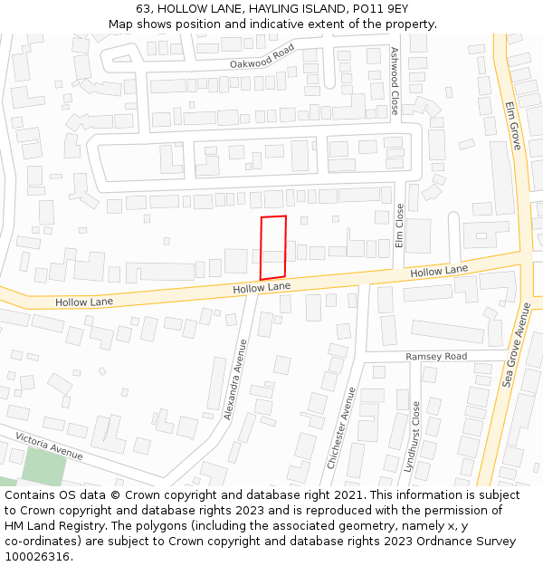 63, HOLLOW LANE, HAYLING ISLAND, PO11 9EY: Location map and indicative extent of plot