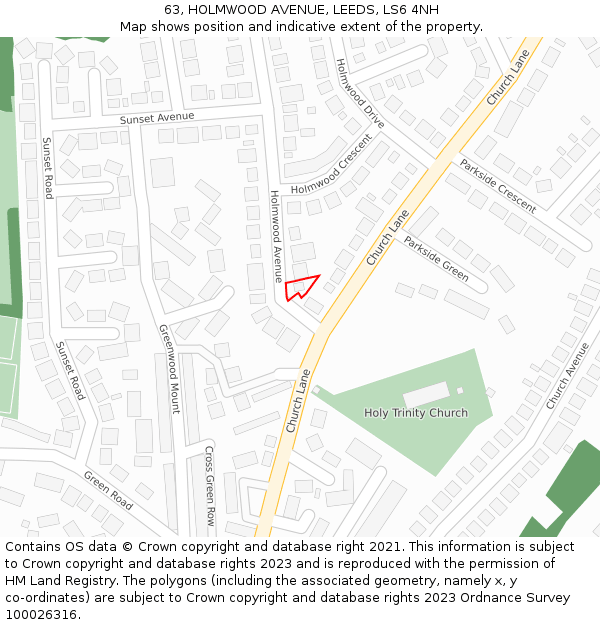 63, HOLMWOOD AVENUE, LEEDS, LS6 4NH: Location map and indicative extent of plot