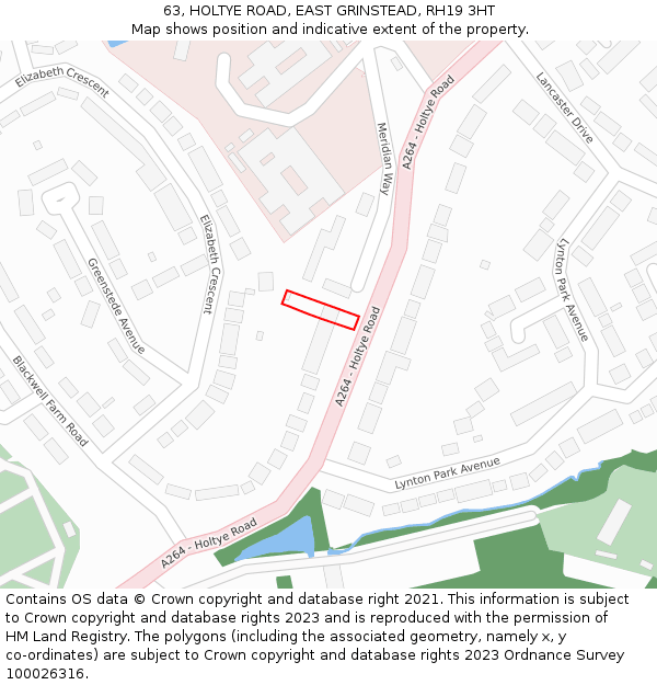 63, HOLTYE ROAD, EAST GRINSTEAD, RH19 3HT: Location map and indicative extent of plot