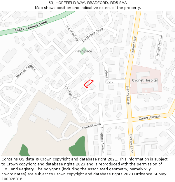 63, HOPEFIELD WAY, BRADFORD, BD5 8AA: Location map and indicative extent of plot