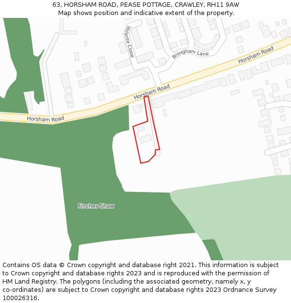 63, HORSHAM ROAD, PEASE POTTAGE, CRAWLEY, RH11 9AW: Location map and indicative extent of plot