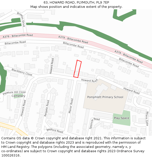 63, HOWARD ROAD, PLYMOUTH, PL9 7EP: Location map and indicative extent of plot