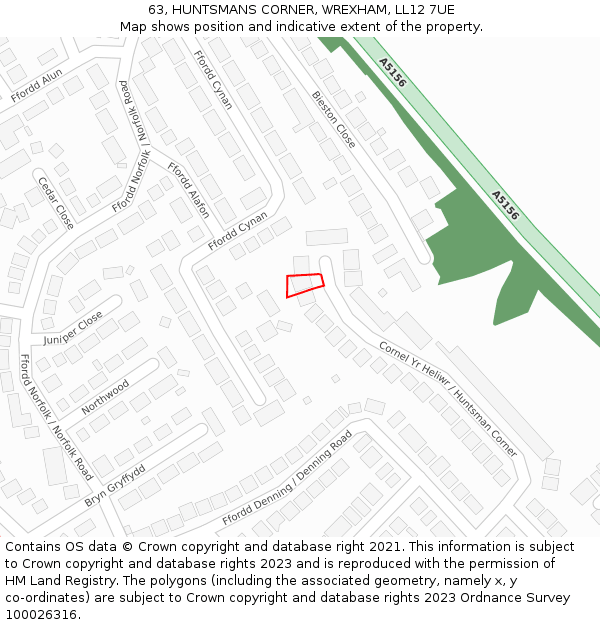 63, HUNTSMANS CORNER, WREXHAM, LL12 7UE: Location map and indicative extent of plot