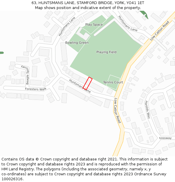 63, HUNTSMANS LANE, STAMFORD BRIDGE, YORK, YO41 1ET: Location map and indicative extent of plot