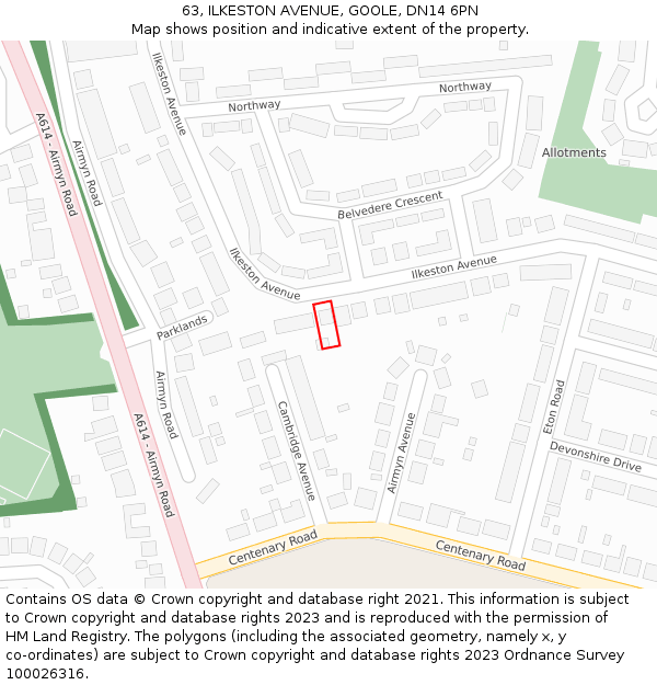 63, ILKESTON AVENUE, GOOLE, DN14 6PN: Location map and indicative extent of plot