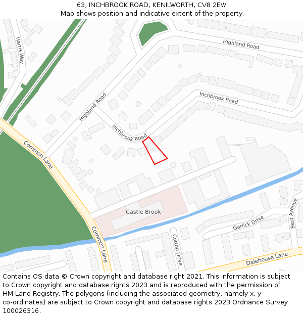 63, INCHBROOK ROAD, KENILWORTH, CV8 2EW: Location map and indicative extent of plot