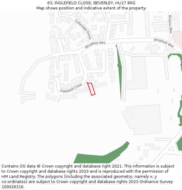 63, INGLEFIELD CLOSE, BEVERLEY, HU17 8XG: Location map and indicative extent of plot