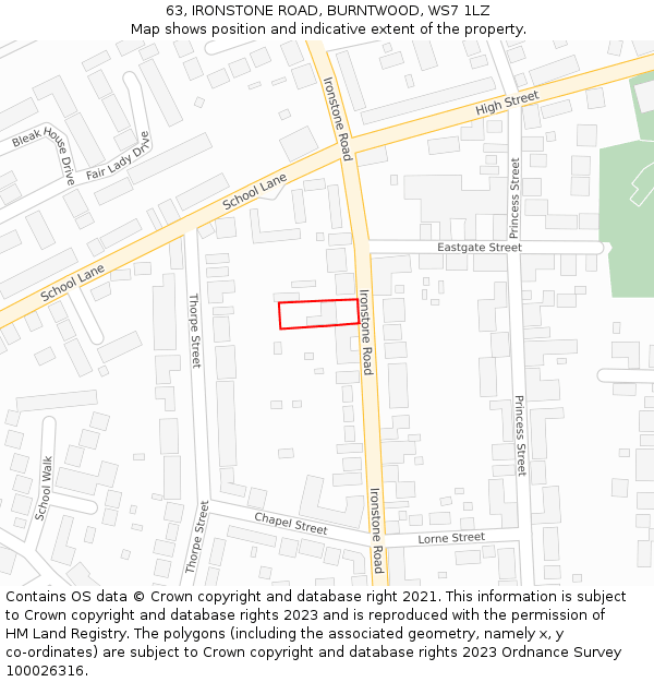 63, IRONSTONE ROAD, BURNTWOOD, WS7 1LZ: Location map and indicative extent of plot