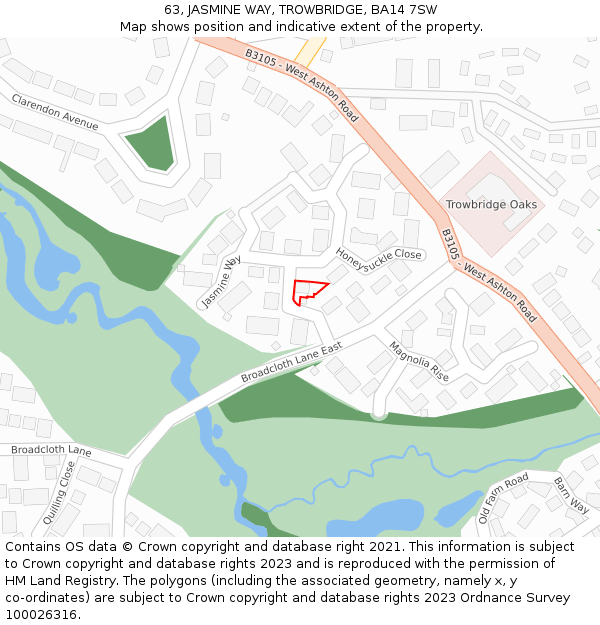 63, JASMINE WAY, TROWBRIDGE, BA14 7SW: Location map and indicative extent of plot